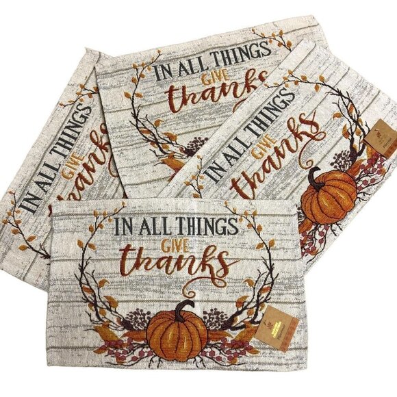 HARVEST COLLECTION SET OF 4 FALL‎ PRINT TAPESTRY PLACE MAT 13X19 NEW WITH TAG - Picture 2 of 4